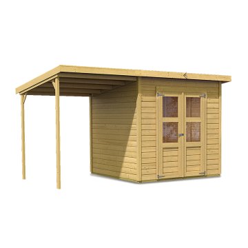drevený domček KARIBU MERSEBURG 5 + prístavok 166 cm (68767) natur