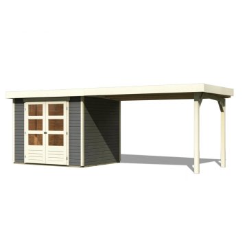 drevený domček KARIBU ASKOLA 4 + prístavok 280 cm (92073) tm. šedý