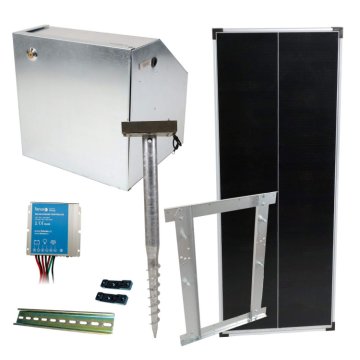 Základná sada na solárny ohradník s bezpečnostnou schránkou, regulátor 10 A, panel 100 W, konzola