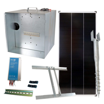 Základná sada na solárny ohradník s prenosnou schránkou, regulátor 15 A, panel 200 W, držiak,