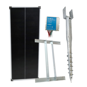 Základná sada solárne napájanie ohradníka, panel 100 W, držiak zemný vrut, konzola, regulátor 10 A