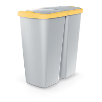 Odpadkový koš COMPACTA Q DUO popelavý se žlutým víkem, objem 45l