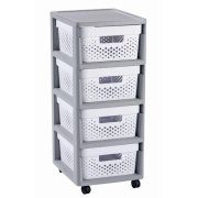 Regál Curver Infinity Dots 4x11L so šuplíkmi bielo-šedý
