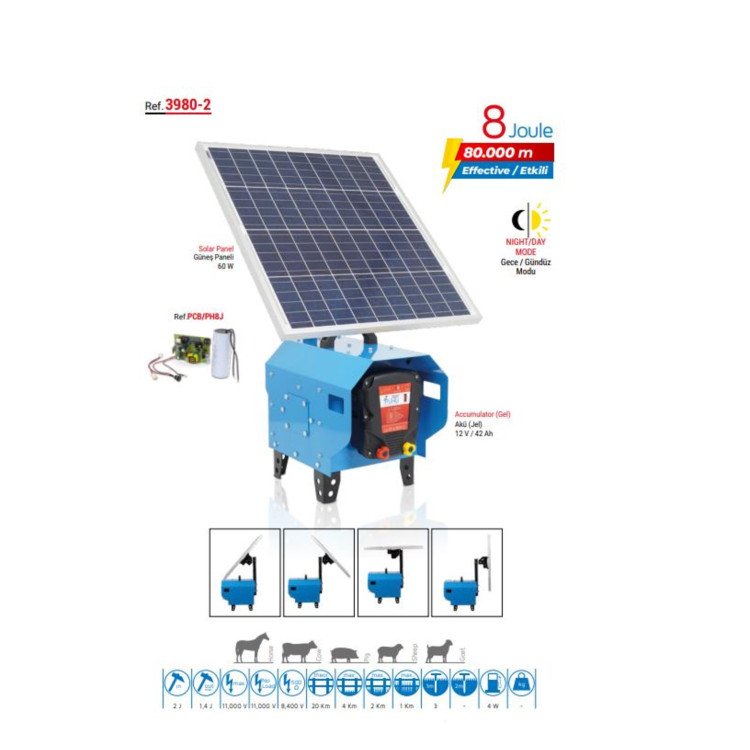 PUHU set pre elektrický ohradník 8J Akumulátor gél (12V/42Ah) + solárny panel 60W